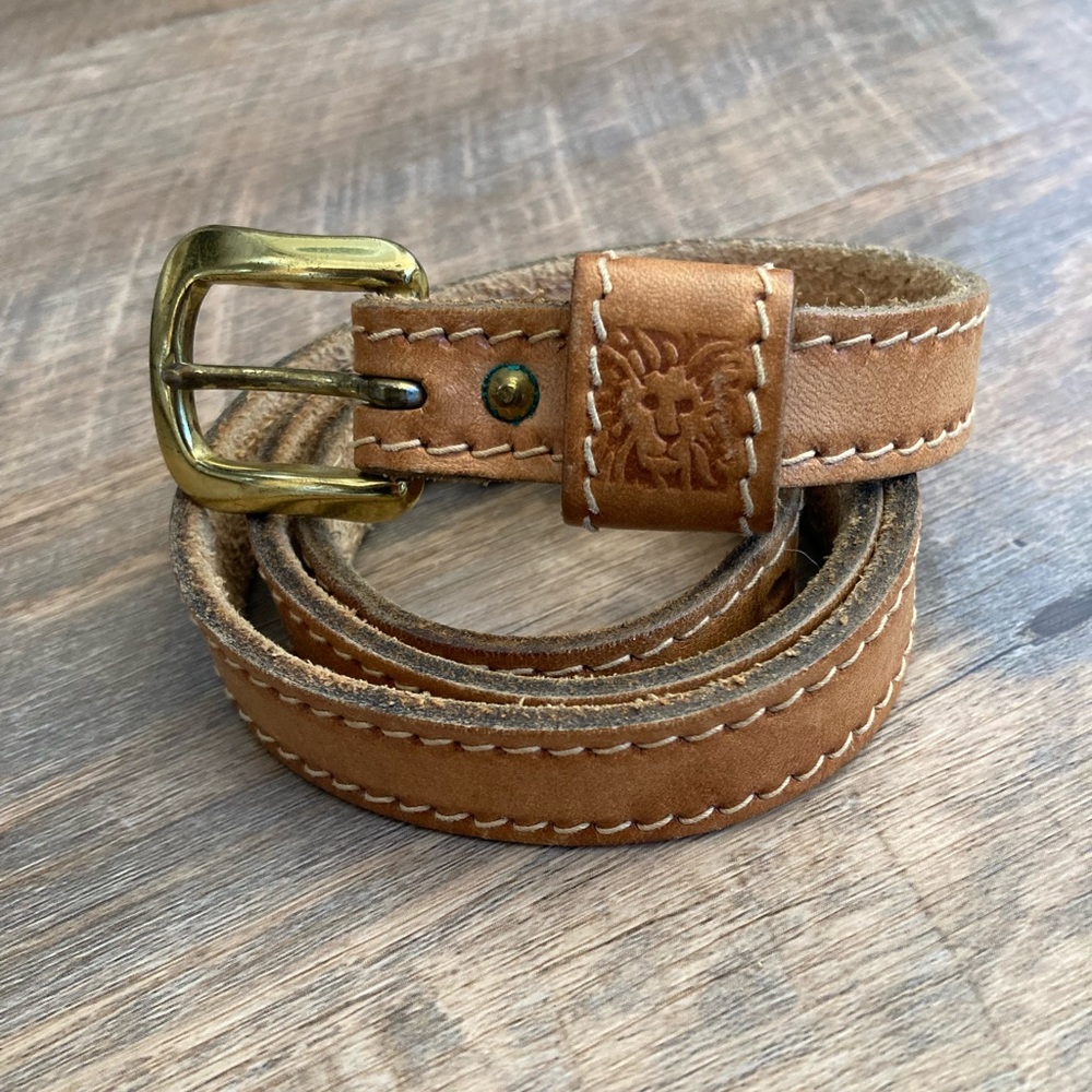 Anne Klein | Vintage Genuine Tan Leather Belt with Gold Hardware